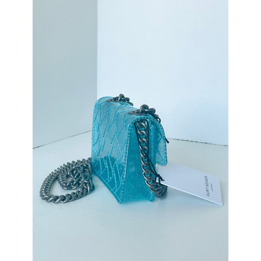 Kurt Geiger Micro Kensington Glitter Vinyl Turquoise Blue Crossbody Bag - Picture 11 of 12